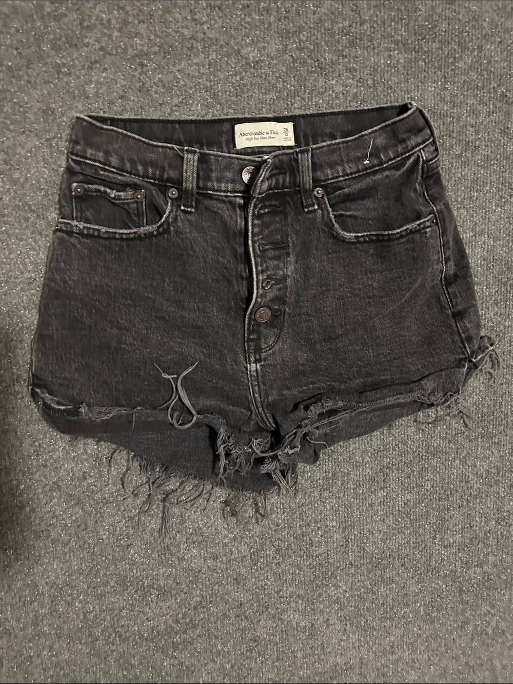 Abercrombie & Fitch Black Distressed High-Rise Denim Shorts